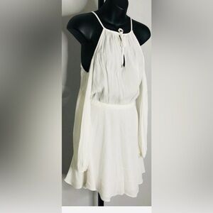 Lovers & Friends Short Cold Shoulder Dress with Keyhole Back in White size L